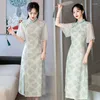 Etnische kleding omgekeerde grote mouwen groene cheongsam 2023 elegante high-end jonge meisjes verbeterde verse vintage zomer Chinese qipao-jurk