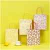 Förvaringspåsar Kraft Paper Tote Bag Cartoon Flowers Tack för brevmönster Holiday Mother Day Birthday Party Favors med handtag Dhu3j