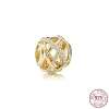 925 sterling Silver Dangle Charm Circular Beded Golden Golden على شكل قلب شمعة حبة Pandora Charms أصيلة 925 حبات فضية