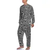 Pijama imprimido na moda do sono masculino de calça de sono para homens de pijama de pijamas de inverno 2 peças preto e branco pmiates define homens com manga comprida quartem