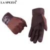 La Spezia Mens Suede Gloves Touch Screen Male Navy Blue Velvet Gloves Thermal Solid Patchwork Leather Autumn Winter Mittens Men 20281E