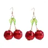 Boucles d'oreilles pendantes miroir rouge boule Disco cerise pour femmes années 60 ou 70, bijoux de Costume de fête de danse, accessoires Groovy Y2K