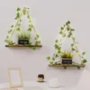 Decorative Plates Refreshing Wall Storage Rack Decor Anti-break Lanyard Fake Plant Rattan Wooden Platform Hanging Shelf