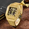 Wristwatches Full Bling Iced Out Watch for Men Hip Hop Rapper Quartz Mens Watches Wristwatch Clasic Square Case Diamond Reloj Hombre Dropship 230821