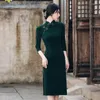 Ethnic Clothing Vintage Green Sexy Slim Mid Length Cheongsam Women Oversize Chinese Dress Mandarin Collar Elegant Party Dresses Classic