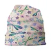 Berets Pink Dragonflies And Flowers Pattern Beanies Knit Hat Dragonfly Motif Libellules Sukilopi Green Blue Teal