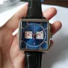 Mans Sport Watch Quality Male Watches Quartz Stopwatchクロノグラフ腕時計ブルーダイヤルブラックレザーストラップ013303Q