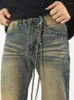 Mäns jeans yihanke blossade efter män baggy wide ben street vintage designer sommar streetwear byxor mode y2k original denim byxor