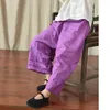 Pantaloni da donna in lino viola gamba larghe donne donne a colori solidi elastica 2023 tasche autunnali primaverili abbigliamento