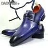 Dress Shoes LUXURY MENS SHOES BLUE BLACK POLISHED LACE UP POINTED TOE CASUAL MEN DRESS WEDDING OFFICE BUSINESS LEATHER SHOES MEN 230821