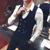 Men's Vests Double Breasted Waistcoat Spring Slim Sleeveless Formal Suit Vest Gray Black Fashion Males Business Casual