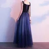 Fancy Shining Navy Evening Jurken Sifines Tule Long Prom Dresses Lace-Up Achtervloer Lengte