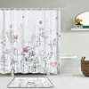 Shower Curtains 3D Flower Grass leaf Plant Butterfly Printing Shower Curtain Set Bath Screen Waterproof Bathroom Curtains Slip Bath Mat Rug R230822