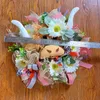 Decorative Flowers Artificial Wreath Highland Cow Silk Flower Home Front Door Decoration Realistic Garland Christmas Window Hanging Ornament