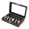 OUTAD 12 Slots Carbon Fiber Watch Box Jewelry Watch Display Storage Holder Rectangle Black Leather Case287b