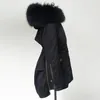 女性のトレンチコート2023冬の女性ジャケット本物のラクーンファーカラー太い女性パーカスアーミーグリーン女性アウター