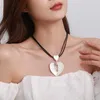 Choker amorcome Elegant Silver Color Broken Heart Pendant Statement Necklace For Women Black Leather Rope Chain Collar Sweater Chains