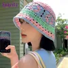 Breide rand hoeden emmer Harajuku y2k gebreide vissersbloemhaak hoed vrouwen kawaii schattige handgemaakte bonen cap streetwear 230821