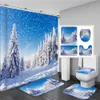 Douche gordijnen bomen Snowscape landschap kerstdouche gordijn sets niet-slip tapijten deksel deksel en badmat waterdichte badkamer gordijnen r230822