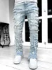 Jeans masculinos Moda Hollow Out Ripped Jeans Streetwear Y2K Patchwork Design Straight Denim Troushers for Men Hip Hop Jean Pants 230821