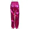 Vrouwen broek s metallic vergulden vracht vrouwen y2k streetwear elastische hoge taille knopvakken