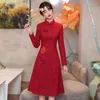 Roupas étnicas chinesas tradicionais qipao vestido mulheres estilos vintage stand colar de manga longa cheongsam cny