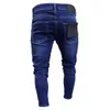 Mäns jeans europeiska och amerikanska trasiga denim målade blixtlås personlig smal montering rippade små ben mager män