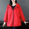 Trenchs de femmes Manteaux Printemps Automne Court Coupe-vent Femmes 2023 Cordon de serrage Manteau à capuche Rouge Vêtements d'extérieur en vrac Mode Poche Pardessus Femme