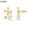 Boucles d'oreilles bijoux Version coréenne perle Zircon femme tempérament cuivré en gros