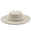 Sombreros de ala ancha cubo estilo socialité francés cadena de perlas blanco top plano fedora para mujeres otoño primavera gran canotier sombrero fiesta boda 230822