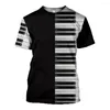 Erkek Tişörtleri Harajuku Piyano Müzik 3D Baskılı T-Shirt Erkek Kadın Hip Hop Moda Gündelik Kısa Kollu Gömlek Sokak Giyim Büyük Boyutlu Üstler