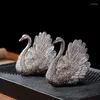 Tea Pets Swan Pet Discoloration Figurines For Ceremony Little Live Set Changing Table Teaware Kitchen Dining Bar Home Garden