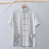 Men's Dress Shirts Men Thin Short Sleeved Shirt Silky Cotton Linen Chinese Style Summer Retro