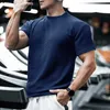 Erkekler Tişörtler Boş zamanlar Düz Renk Elastik İnce T-Shirts Erkekler Spor Fitness Giysileri Yaz O Boyun Kısa Kollu Moda Şeritli Gömlek Erkekler