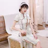 Ethnic Clothing 2023 Summer Vintage Stand Collar Plaid Short Sleeved Cheongsam Chinese Traditional Dress For Women Casual Qipao Ao Dai