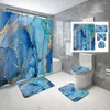 Rideaux de douche violet dégradé marbre rideau or aquarelle abstraite marbre ensemble de bain avec tapis antidérapant tapis de couverture de toilette