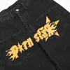 Jeans masculinos Men bolso Harajuku Loose Fire Fire Fire Star Graphic calça de jeans reta Streetwear Hip Hop Baggy