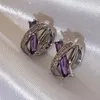 Boucles d'oreilles créoles breloque violet Rectangle pierre pour femmes argent or couleur blanc Zircon flocon de neige boucle d'oreille petite boucle d'oreille bijoux