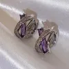 Hoepel oorbellen charme paarse rechthoek steen voor vrouwen zilveren goud kleur witte zirkoon sneeuwvlok oorrang kleine oor buckle sieraden