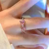 Cluster Rings Set Pink Zircon Bow Ring Girl Luxury Designer The Same Girly Heart Cute High-end Simple Plain Open Party Gift Ins