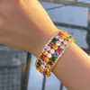 Charm Bracelets CWWZircons Heavy CZ Stone Work Multicolor Round Cubic Zircon Big Luxury Wedding Bracelet Bangle Dubai Gold Plated Jewelry CB342 230821