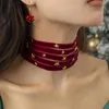 Choker 2023 Creative Red Velvet Chunky Chunky Sain Naszyjnik dla kobiet ręcznie robiony seksowna gwiazda Short Festival Prezenty Bożego Narodzenia