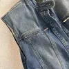 Kvinnors västar harajuku vintage kvinnor blå denim jacka väst ärmlös lös korta jeans topp koreanska mode streetwear coat med fickor