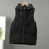 Gilets pour femmes automne hiver veste en coton gilet manteau à capuche sans manches court femme gilet vêtements d'extérieur Chaleco Mujer