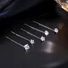 Boucles d'oreilles pendantes couleur argent minimaliste brillant Zircon gland goutte pour les femmes coeur fleur géométrique longue ligne d'oreille boucle d'oreille bijoux de luxe