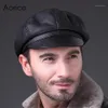 Sboy Hats Aorice äkta mjukt läder som kör platt mössa 2021 Autumn Winter Mens Stylish Fashion Outdoors Sport Keep Warm Hat Black 320r