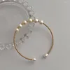 Bangle Minar Trend 14k Real Gold Plated Brass Barock Freshwater Pearl Strand Open Justerbara armband för kvinnor