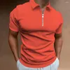 رجال أعمال Polos للرجال ألوان صلبة ملونة من السوستة البولو قميص الصيف قميص قصير الأكمام ملابس شارع شارع ضخم غير رسمي
