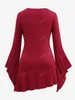 Camas femininas Camisetas Rosegal Lace Gótica Up Ruffles Ruffles Camiseta assimétrica Red Square de pescoço casual Sleeves Mulheres Autumn Winter Tee Tops Ruched