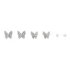 Brincos berros embutidos de zircão embutido Butterfly Pearl Brincho de três peças Conjunto de personalidade feminina Acessórios de verão de verão